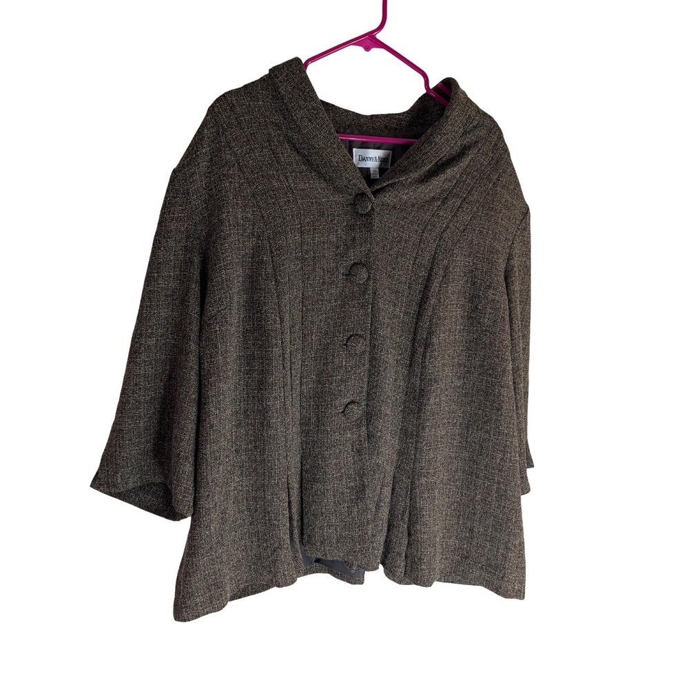 Danny & Nicole Blazer Womens 24W Brown Textured Shawl Collar 3/4 Sleeve - Picture 4 of 14